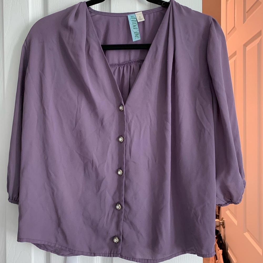Purple Faux Button Blouse